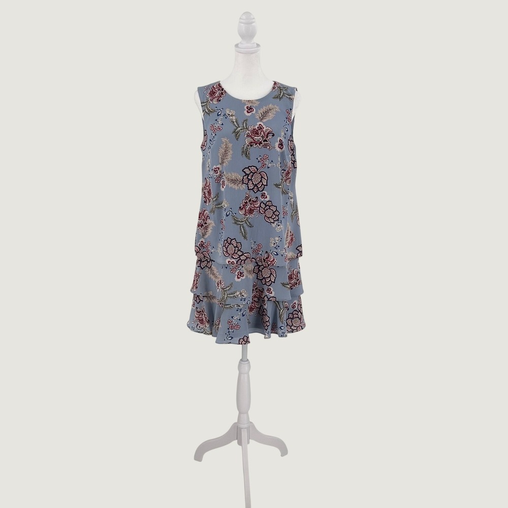 Lauren‎ Ralph Lauren Blue Floral Tiered Ruffle Shift Dress Size 6 Sleeveless